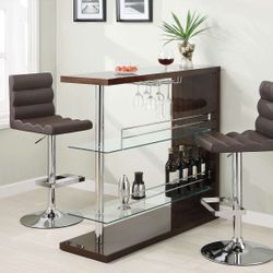 🌟BEUTIFUL  Cappuccino Rectangular Bar Table with 2 Shelves and Wine Holder 👍FREE FINANCING AVAILABLE 👉 0️⃣ DOWN PAYMENT ❗NO CREDIT CHECK❗ 
