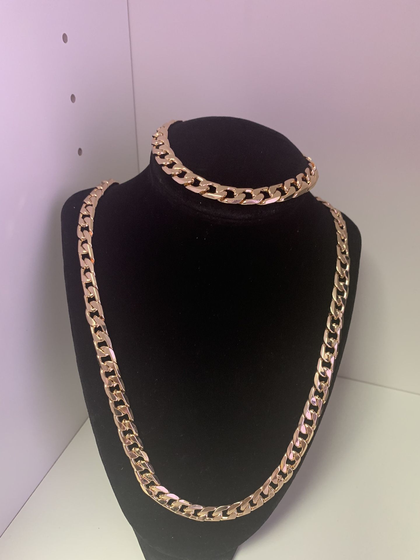 18K gold plated Cuban link 10mm for men (25 "necklace and 8'5" bracelet)