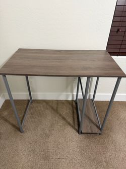 Wood Top Desk with Metal Frame and Shelf