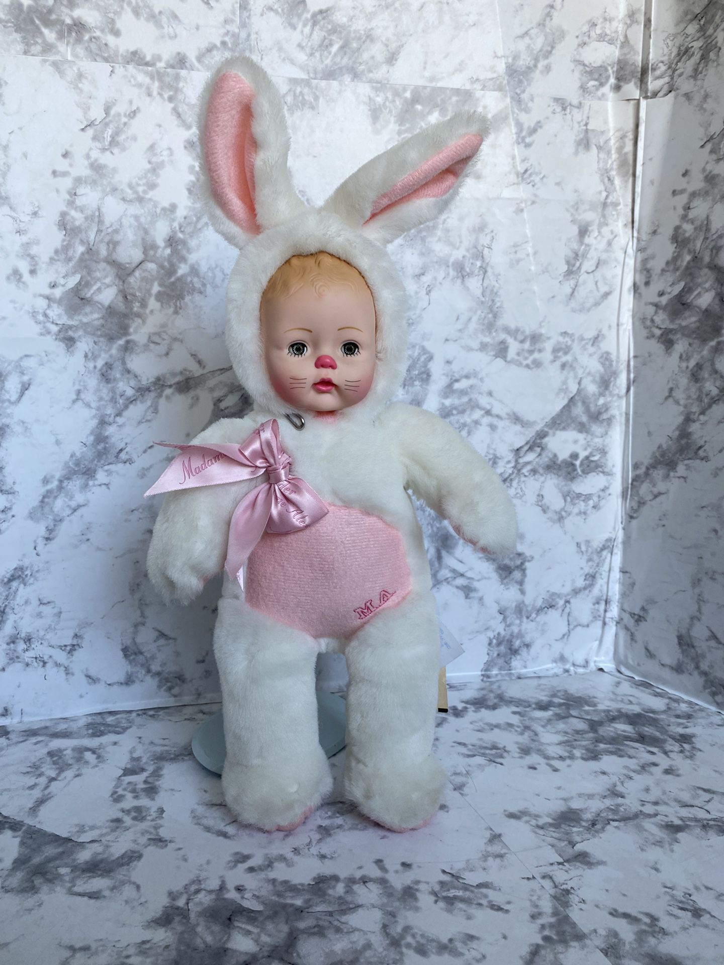 Madame Alexander Hug Me Bunny White and Pink Furry Rabbit Plush Doll
