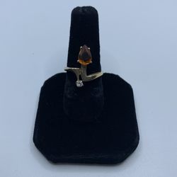 14k Gold Pear Citrine & Sapphire Ring 