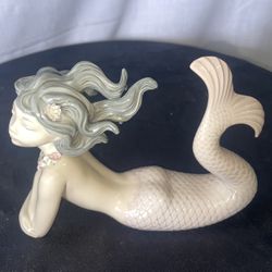 Lladro Spain Porcelain Figurine Siren Laying Nude # 1414 Fantasy Mermaid 1983