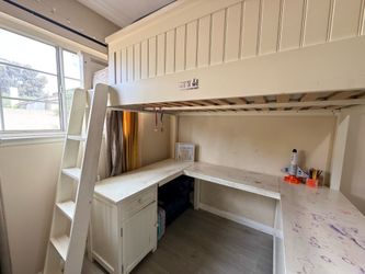 Pottery barn bunk bed with study table and dresser