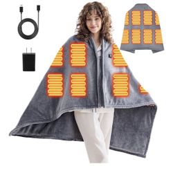 greenoak USB Portable Heated Electric Blanket - Cordless Heated Throw Blanket for Outdoor with 3 Heating Levels/Wearable Shawl Gifts for Travel,Campin