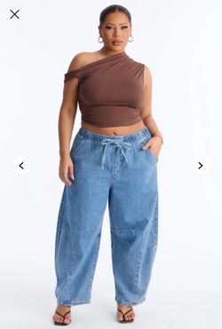 Pull-On Tie Waist Jeans – Size Large Fashion Nova