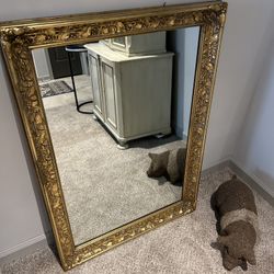 Antique Beveled Mirror With Gold Frame