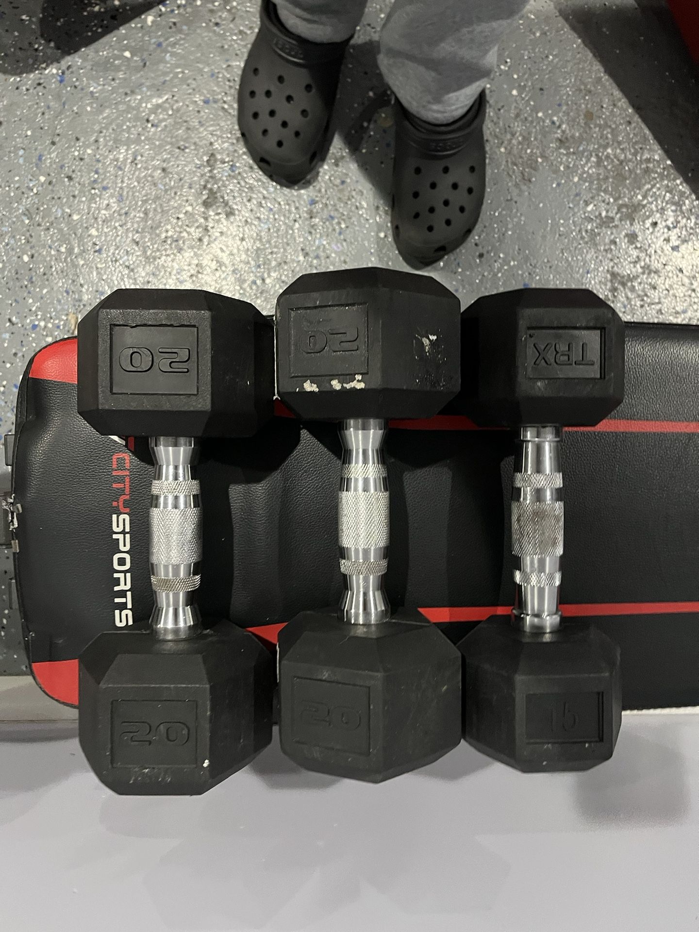 dumbbells 2- 20 pound 1 -15 pound