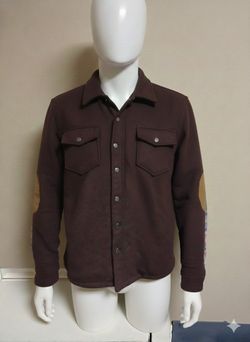 Bleecker & Broad M Quilted Shacket Wool Blend Maroon Tan Suede Elbow Patch