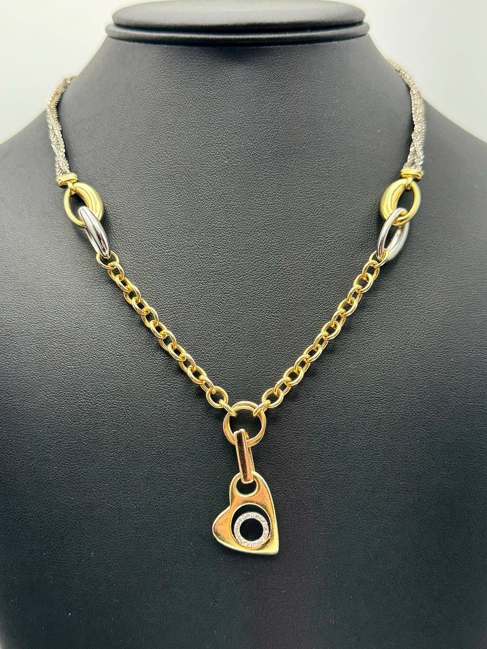 14k two tone gold 18” CZ stone heart necklace chain 5.8mm 20.1 grams