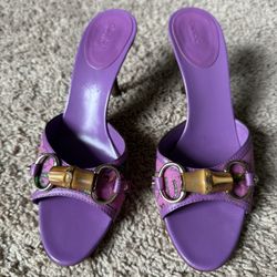 Authentic Gucci Purple Floral Canvas Bamboo 