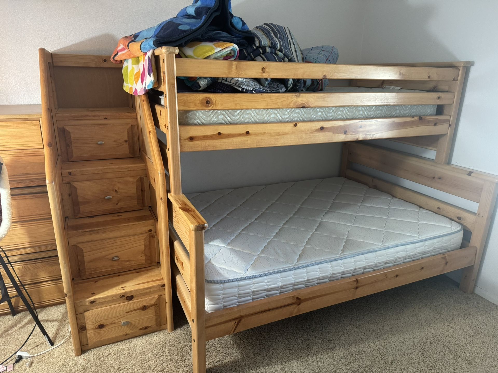 Solid Wood Twin Over Full Bunk Bed With Staircase Storage Drawers With ...