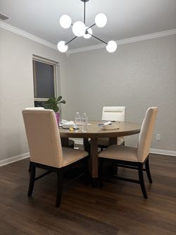Nice Round Wood Table And Premium Fabric Chairs