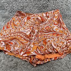 Express Super High Waisted Orange Printed Mini Skort Size 8 Geometric Paisley