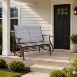 48” Gray Metal Outdoor Double Glider Bench with Mesh Seat and Backrest [NEW] <Assembly Required>