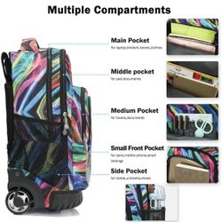 Rolling Backpack 19 inch Wheeled LAPTOP Boys Girls Travel School Student Trip…