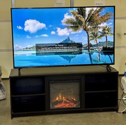 Fireplace TV Stand for TVs up to 65", Black Oak Finish  