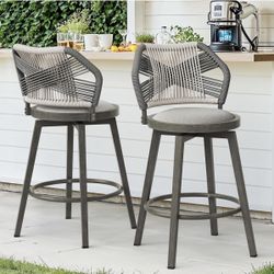 2x Gray 26” Swivel Outdoor/ Indoor Barstools