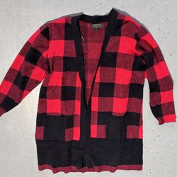 Women’s Joseph A. Red and Black Plaid Long Cardigan Size 2XL