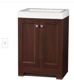 Glacier Bay Shaila 24.5 in. W x 16.25 in. D x 35.06 in. H Single Sink Bath Vanity in Truffle with White Cultured Marble Top”