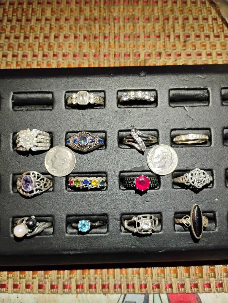 14 Rings Solid Sterling Silver Signed 925 Ring Collection 