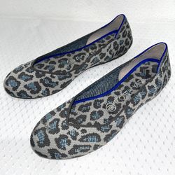 ROTHYS GREY/BLUE LEOPARD PRINT THE FLAT SIZE 7.5