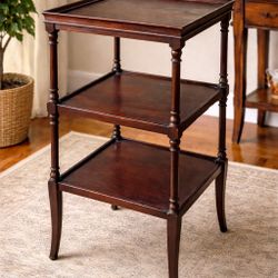 Antique Ferguson Bros Solid Wood 3-Tier Side Table / Plant Stand – Approx. 30” Tall