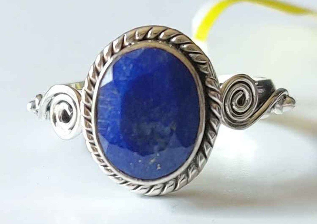 Natural Lapis Lazuli Crystal Sterling Silver Ring Size 7