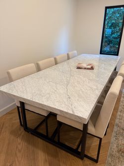 RH Italian Carrara marble dining table 108”
