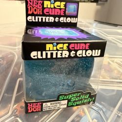 Nee Doh Needoh Nice Ice Cube Glitter Glow Blue Stress Sensory Fidget Toy Squeeze