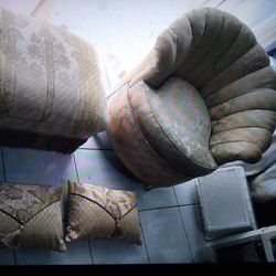 CHAIR OTTOMAN AND PILLOWS GOLD COLOR 