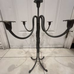 VTG  Wrought Iron Hand Forged Lily Shape Taper Candle Holder Metal Lace Ribbon Embellished 21 1/2” 