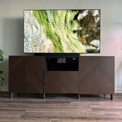 Modern Custom TV Stand with Push-Open Doors + Large Storage + Govee Lighting — Great Condition