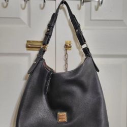 Dooney & Bourke Black Pebbled Leather Hobo Bag Purse