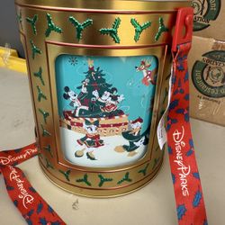 Disney Parks 2023 Christmas Holiday Mickey & Friends Musical Tin Popcorn Bucket!