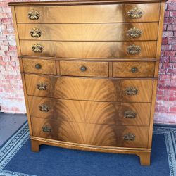 Antique Dresser RWAY Tall Solid  Burl Wood 