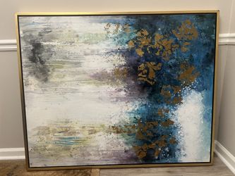 Large Abstract Canvas Art with Gold Leaf, 42" x 52", Gold Floating Frame