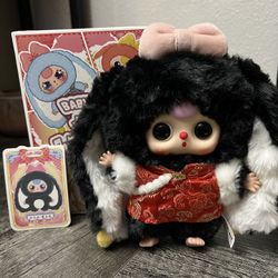 BABY THREE RABBIT MACARON V2 PLUSH BLIND BOX BB3 - BLACK BUNNY BOBA EYES