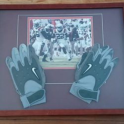 Virginia Tech Autographed 8×10 Color Pic &  Game worn gloves in nice dark wood frame 