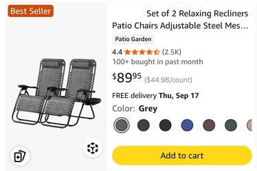 Set of 2 Zero Gravity Patio Recliner Chairs