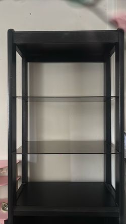 Black Shelving Unit with Glass Shelves