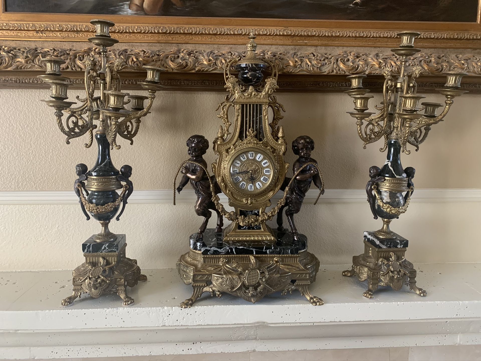 Antique marble and brass clock/candelabra