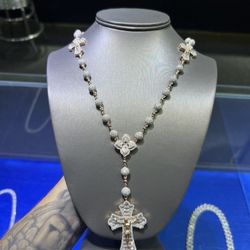 Moissanite custom rosary cross chain
