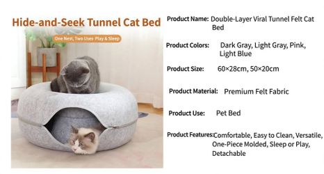 2-in-1 Cat Tunnel Bed Donut Nest + Play Tunnel