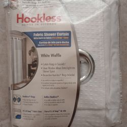 "HOOKLESS" White Waffle Fabric Shower Curtain