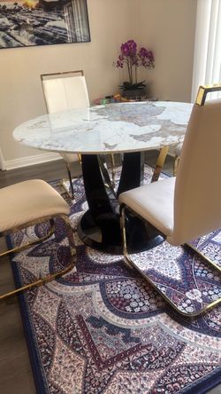 Round Marble Top Dining Table with4 Chairs