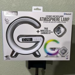 Letter G! LED Night Light Intelligent- ATMOSPHERE LAMP- Speaker and Wireless Charger Station + True Wireless Earbuds With Charging Case