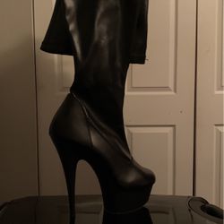 Pleasers Leather Thigh Heel Boots 