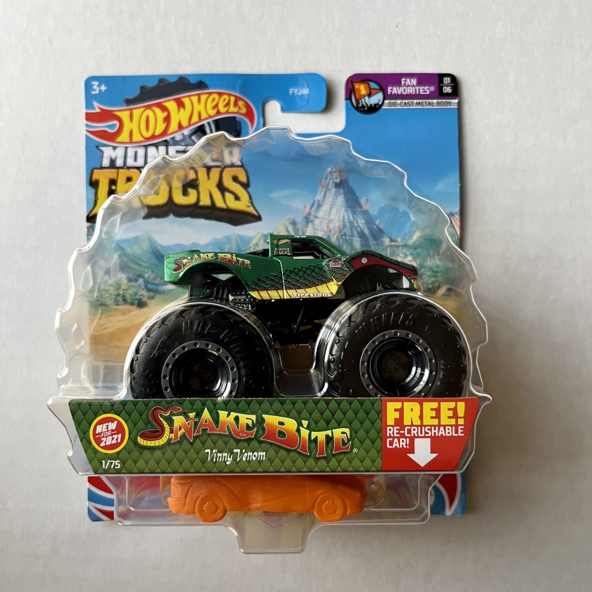 Hot Wheels Monster Trucks 1:64 Scale Vehicle - Snake Bite Vinny Venom