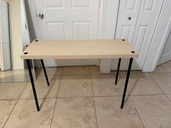 Light Wood Desk with Black Metal Legs