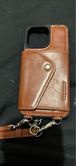 Brown Leather iPhone Case with Wallet and Strap